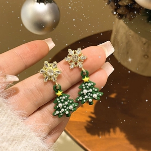 Sparkling snowflake and Christmas tree pearl drop earrings for festive winter style