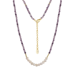 Natural purple stone and freshwater pearl necklace with gold S925 sterling silver clasp