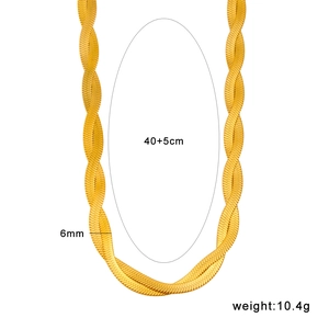 Detailed specs of gold braided flat chain necklace with 40+5cm length and 6mm width