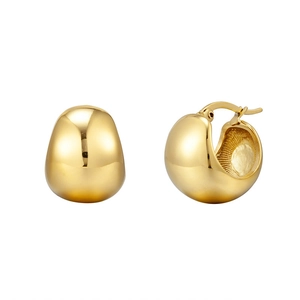 Elegant 18K gold-plated teardrop hoop earrings with high-polish metallic finish for women