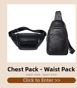 Close-up of black genuine leather chest bag with premium lychee grain texture and zipper detail