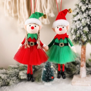Christmas Elf Doll Hanging Ornaments With Tulle Skirt And Bell For Xmas Tree Festive Party Decor Boy Girl Plush Fabric