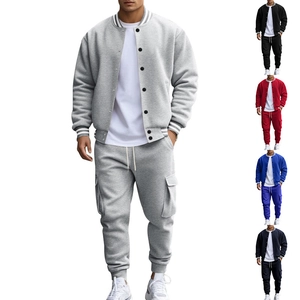 Men's relaxed baseball collar track jacket and jogger pants set in five classic colors
