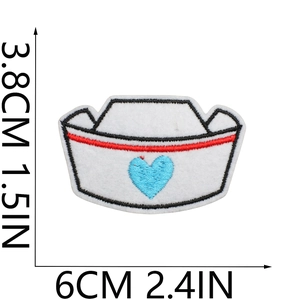 Nurse cap embroidery patch with blue heart detail showing dimensions 3.8cm x 6cm