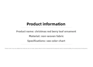 Detail specifications for non-woven Christmas red berry leaf ornaments with size details