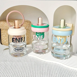 Minimalist MBTI glass straw cups with colorful handle loops and ENFJ ENFP prints