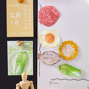 Realistic food series shaped sticky notes with cabbage, beef and egg designs for journaling