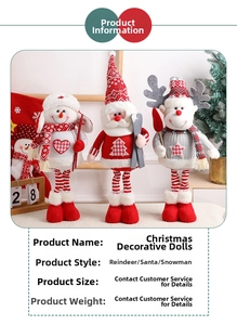 Detail of Christmas plush figurines showing reindeer and snowman with knit textures