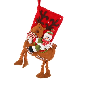 Large Christmas stocking gift bag with reindeer snowman applique and Happy Holidays text