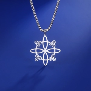 Vintage stainless steel triskelion knot pendant necklace with silver box chain for men and women