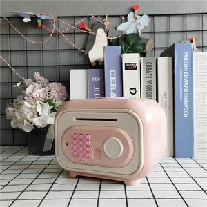 Hucha de juguete electrónica rosa para niños con teclado digital y pomo giratorio