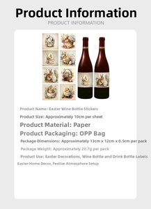 Detail view of 8 Easter wine bottle stickers with rabbit and floral motifs for party decor