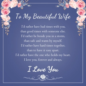Detailed gift card design with roses and a love poem for wife showing heart projection bracelet