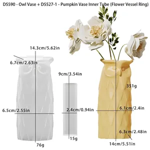 Detailed dimensions of the owl-shaped resin vase mold and its inner cylinder insert