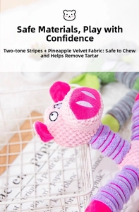 Close-up of pink pineapple fleece plush dog toy showing texture for cleaning teeth