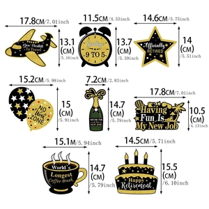 8pcs black and gold retired theme party photo props with dimensions and funny quotes