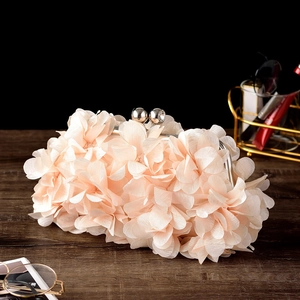 Women Evening Bag Clutch Dimensional Flower Petals Satin Elegant Party Wedding Handbag With Detachable Metal Chain