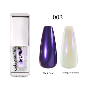 Nail mirror liquid color 003 showing effects on black and transparent bases