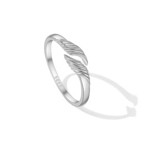 Adjustable S925 sterling silver open ring with unique irregular feather texture design