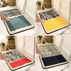 Absorbent bathroom mats with geometric patterns and non-slip backing in multi-color sets