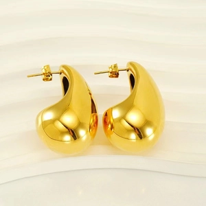 Polished 18K gold-plated teardrop earrings with a sleek minimalist C-shape design