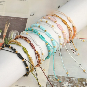 Bohemian handmade bracelets with colorful natural stones and adjustable braided cords