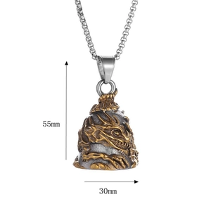 Polished titanium steel dragon bell pendant for bikers measuring 55mm by 30mm