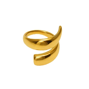 Minimalist golden crossover stainless steel ring with a polished spiral open design