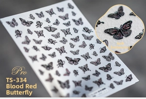 Macro detail of 5D embossed butterfly nail stickers with matte relief texture TS-334