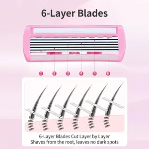 Tête de rasoir rose pour femmes avec système de précision à 6 lames en acier inoxydable