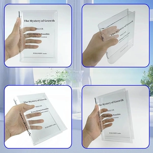 Minimalist clear acrylic book vase with inspirational text for home decor and flowers