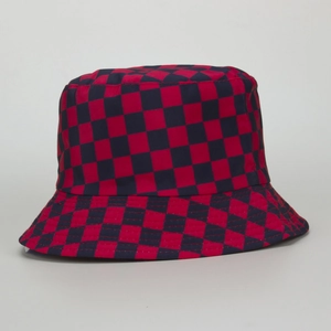 Chapeau bob réversible style Harajuku à damier rouge et bleu pour protection solaire