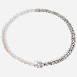 Baroque Artificial Pearl Stainless Steel Splicing Necklace Toggle OT Clasp French Retro Chain Jewelry For Women