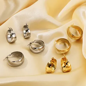 Chunky Hoop Earrings For Women Men Stainless Steel Wide Surface Geometric Minimalist Retro Fashion Simple C Shaped