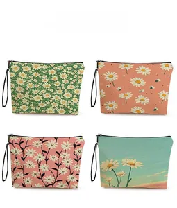 Aperçu des motifs de trousses de maquillage en toile avec fleurs et tournesols