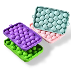 Silicone ice cube mold tray set with 25 round spheres in blue green pink and purple