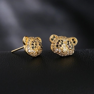 Gold-plated panda earrings with sparkling clear and black cubic zirconia stones