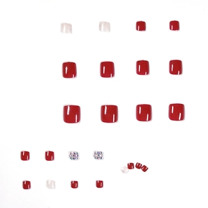 Set di unghie finte per piedi rosso scuro lucido e glitterate con strass di lusso