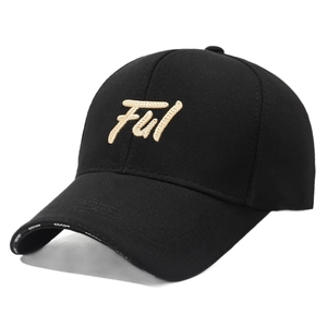 Black baseball cap with gold Ful 3D embroidery and white Sport text on the brim