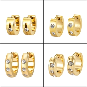 Huggie Hoop Earrings Gold Plated Stainless Steel Cubic Zirconia Minimalist Geometric Fashion Jewelry For Women