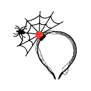 Halloween haarband met spin en rode roos met zwarte kanten sluier decoratie