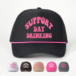 Trucker Hat Support Day Drinking Letter Print Foam Mesh Adjustable Snapback Baseball Cap With Rope Decor For Men Women