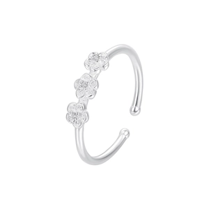 Minimalist S925 sterling silver open ring featuring three delicate plum blossom flowers