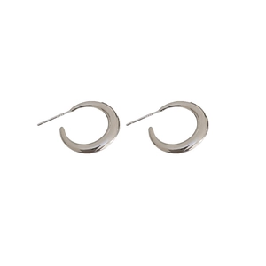 Sleek C-shaped silver metal hoop earrings with a polished finish for a modern look