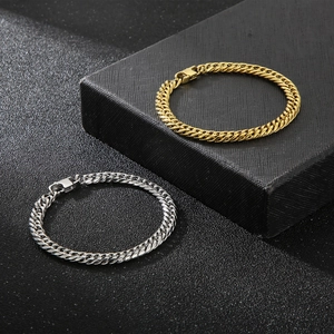 Bracelets à maillons cubains style punk hip hop en or et argent avec fermoir mousqueton sûr