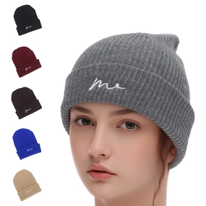 Knitted Beanie Hat Acrylic Warm Ribbed Winter Cuff With Me Letter Embroidery For Women Men Streetwear Casual