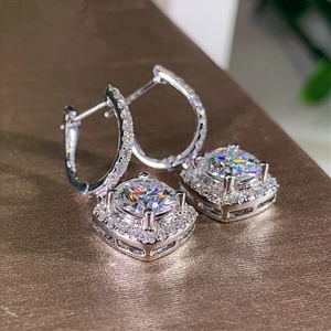 Boucles D'oreilles Pendantes Créoles En Cuivre Zircon Micro Pavé Strass Géométrique Élégant Luxe Mode Pour Femmes