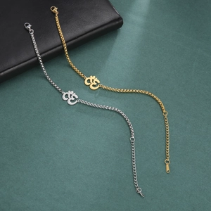 Gold and silver OM symbol box chain anklets set with adjustable lobster clasp