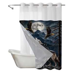 Wasserdichter doppellagiger Duschvorhang mit Heulender Wolf und Adler Naturdruck