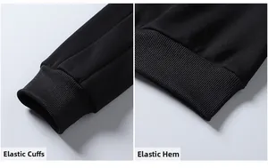 Détails des poignets et de l'ourlet en maille côtelée élastique sur ce sweat-shirt noir